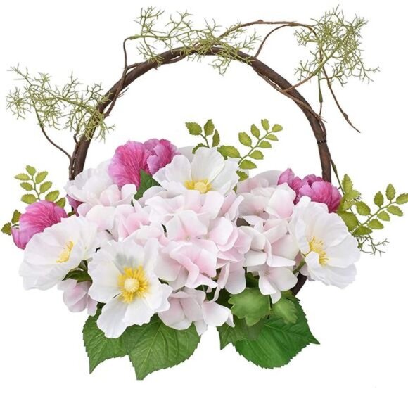 Hydrangea Wreath for Front Door, 16-18 Inch Artificial Spring Green Leaves Summe - Picture 1 of 6